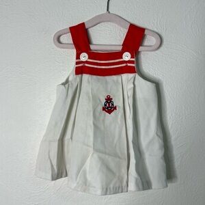 Vintage Nautical White & Red Sailor Dress Anchor Detail Sleeveless Square Neck